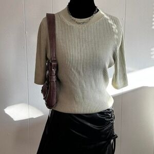 Uniqlo sage green ribbed knit top